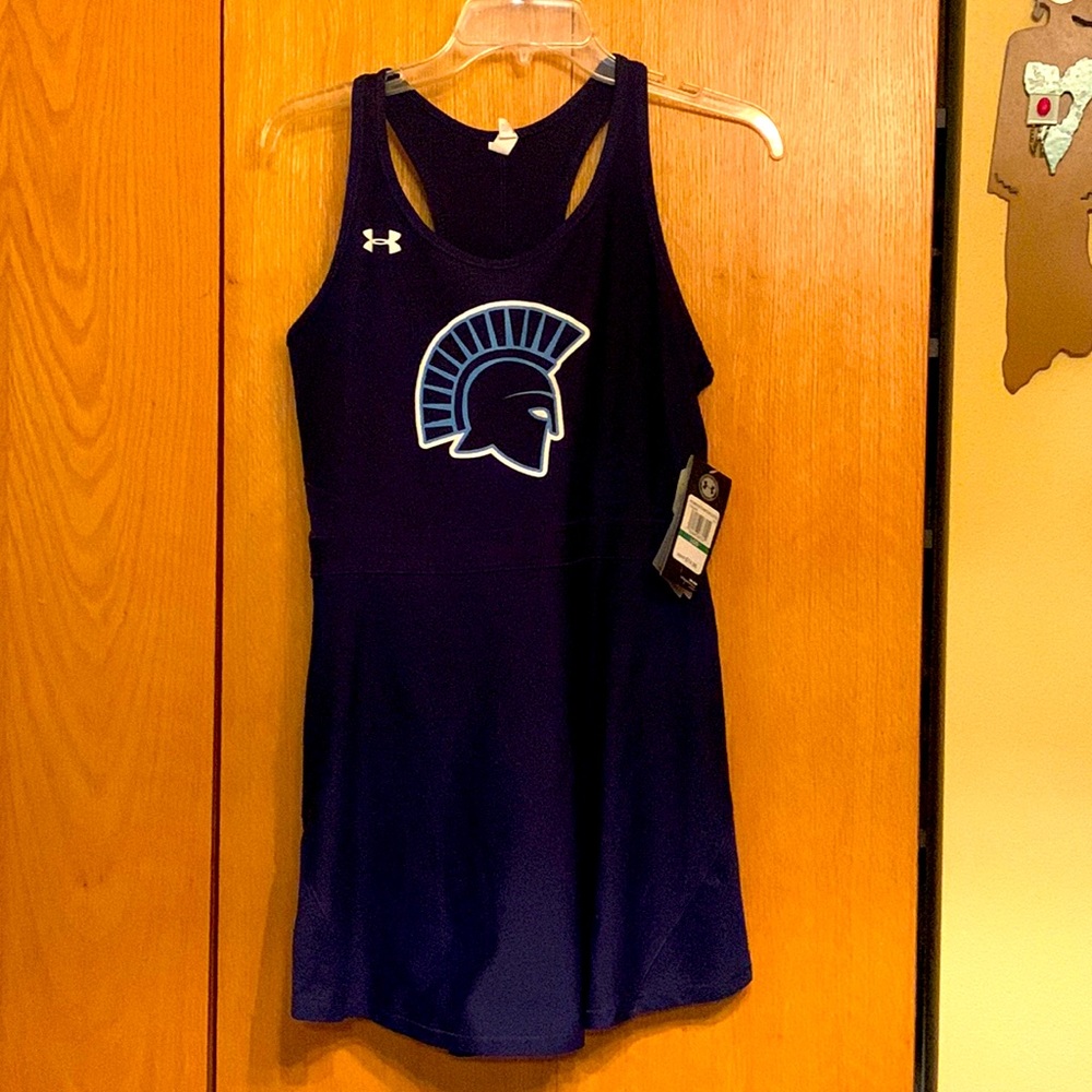NEW WITH TAGS Under Armour UA Heat Gear navy spartan tennis dress racer back